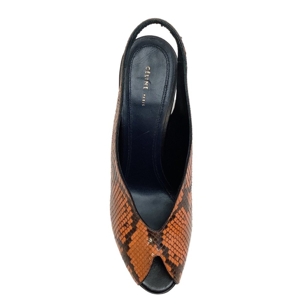 Celine Rust Python Peep Toe Wedges - Picture 4 of 9